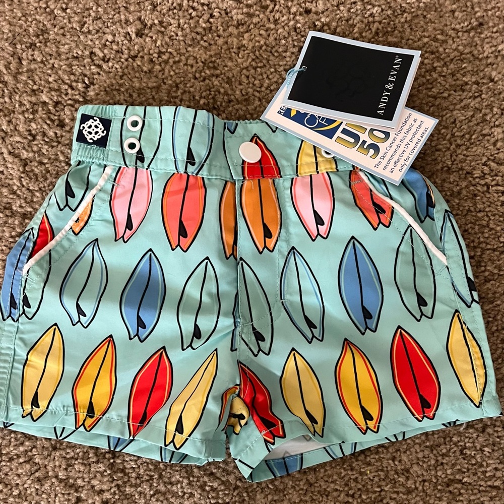 Cool Andy & Evan Baby Boy Board Shorts Swimsuit. 6-9M. With Tags.